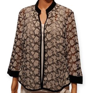 Talbots Black and White Floral Lace Top